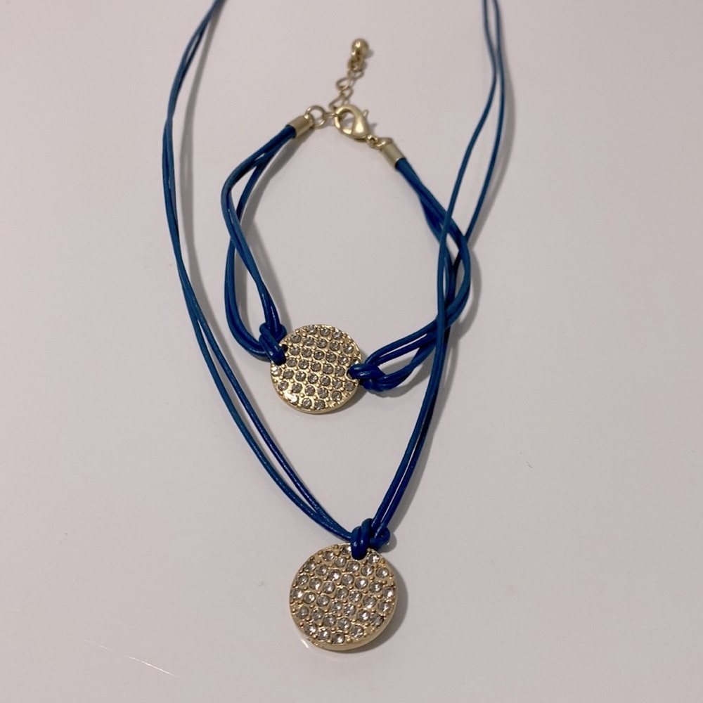 Lia Sophia Blue and Gold Necklace and Bracelet Set
